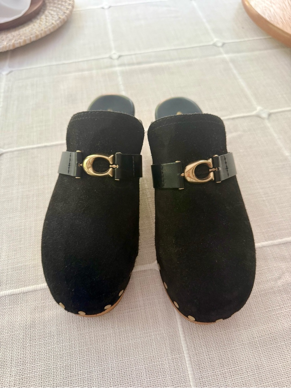 Coach Black Suede Mule with Gold Hardware- New - without box